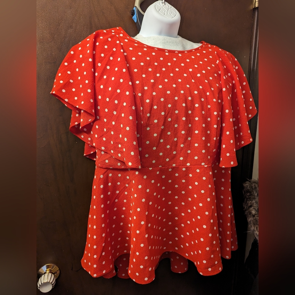 Polka dot flutter sleeve top